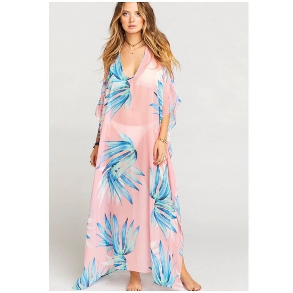 Show Me Your Mumu Hana Boo Tropical Twist Maxi Dress Coverup Kaftan Palm